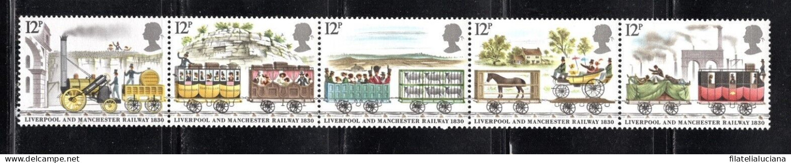 Great Britain Stamp Scott #904-908 (SG1113-1117), Railway, Strip Of 5, MNH - Tram