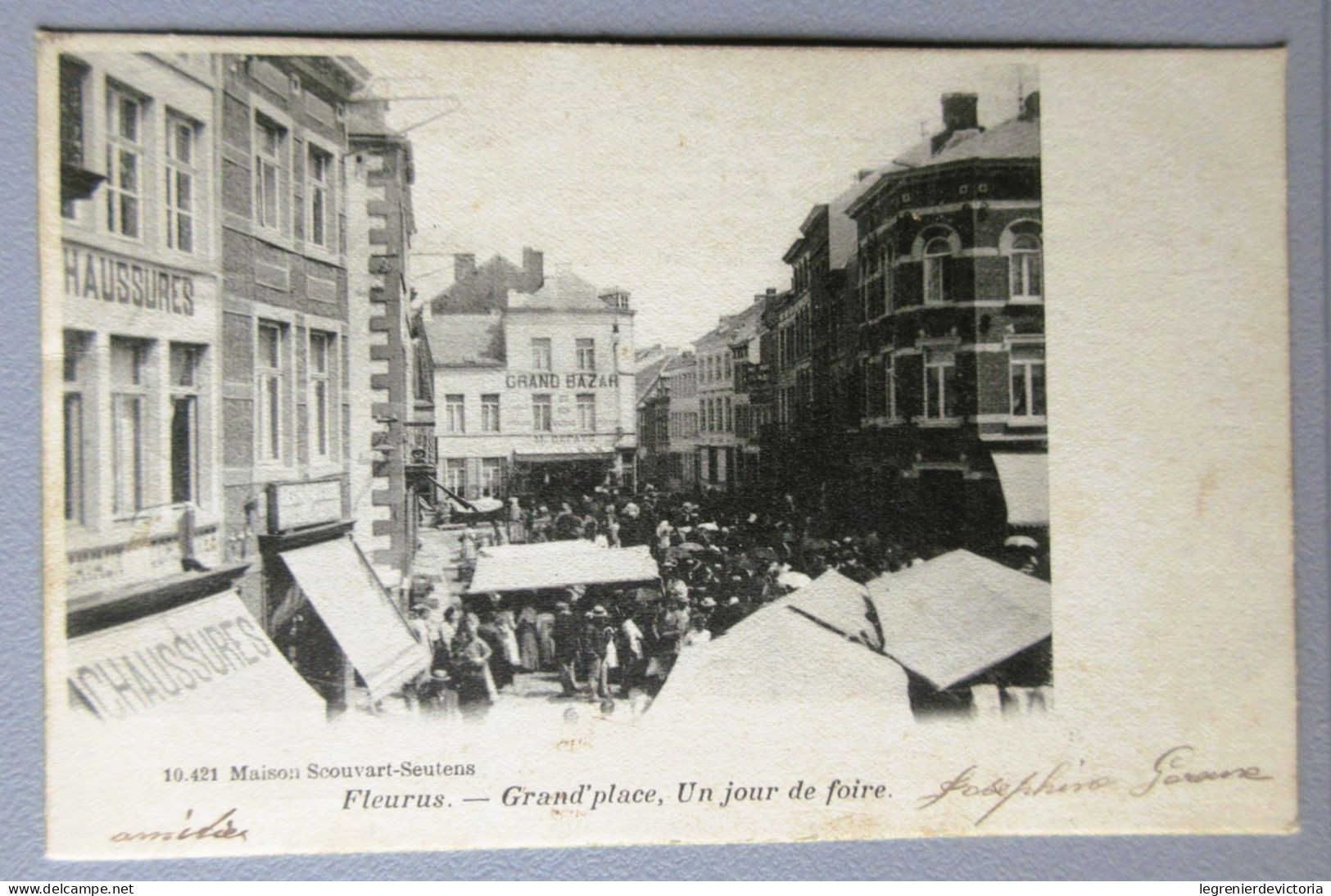 CPA - Fleurus - La Grand Place Un Jour De Foire - Grand Bazar Magasin Chaussures - Maison Scouvart Seutens - Fleurus