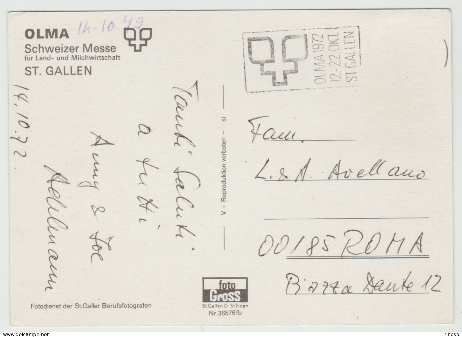 SVIZZERA CARTOLINA VIAGGIATA NEL 1972 BOLLO ASPORTATO - OLMA SCHWEIZER MESSE  ST. GALLEN - Sonstige & Ohne Zuordnung