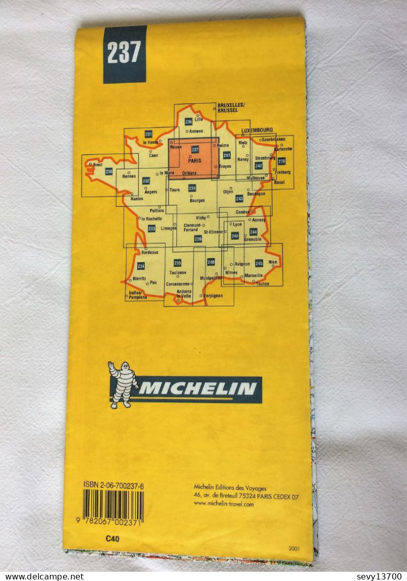 Carte Routière Michelin 237 Ile De France Année 2001 - Wegenkaarten