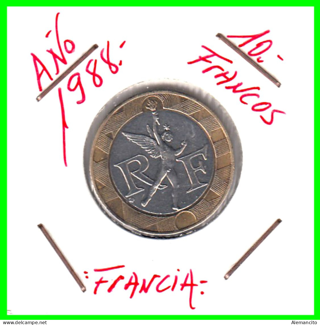 FRANCIA , 1988 - 2001 10 FRANCS MONEDA AÑO 1988, CENTRO DE NÍQUEL, ANILLO DE BRONCE DE ALUMINIO - 10 Francs