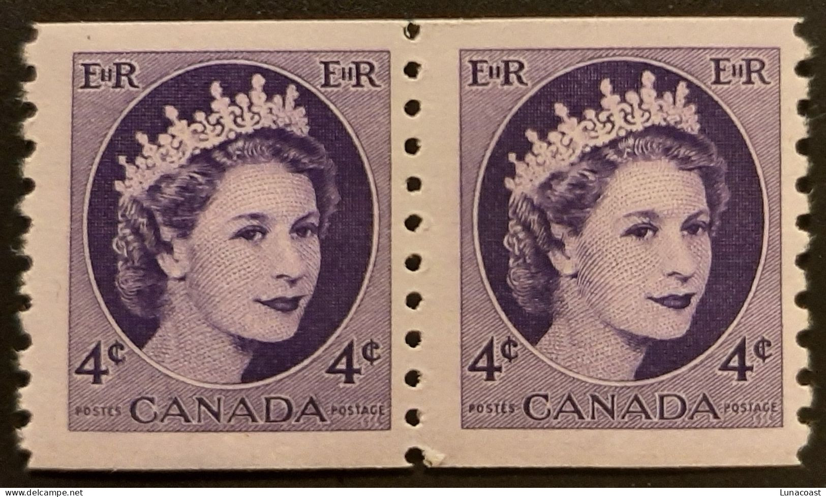 Canada 1954 MNH Sc #345** -346**-347**  2 X 2c-4c-5c Coil Stamps, Wildling Portrait - Nuevos