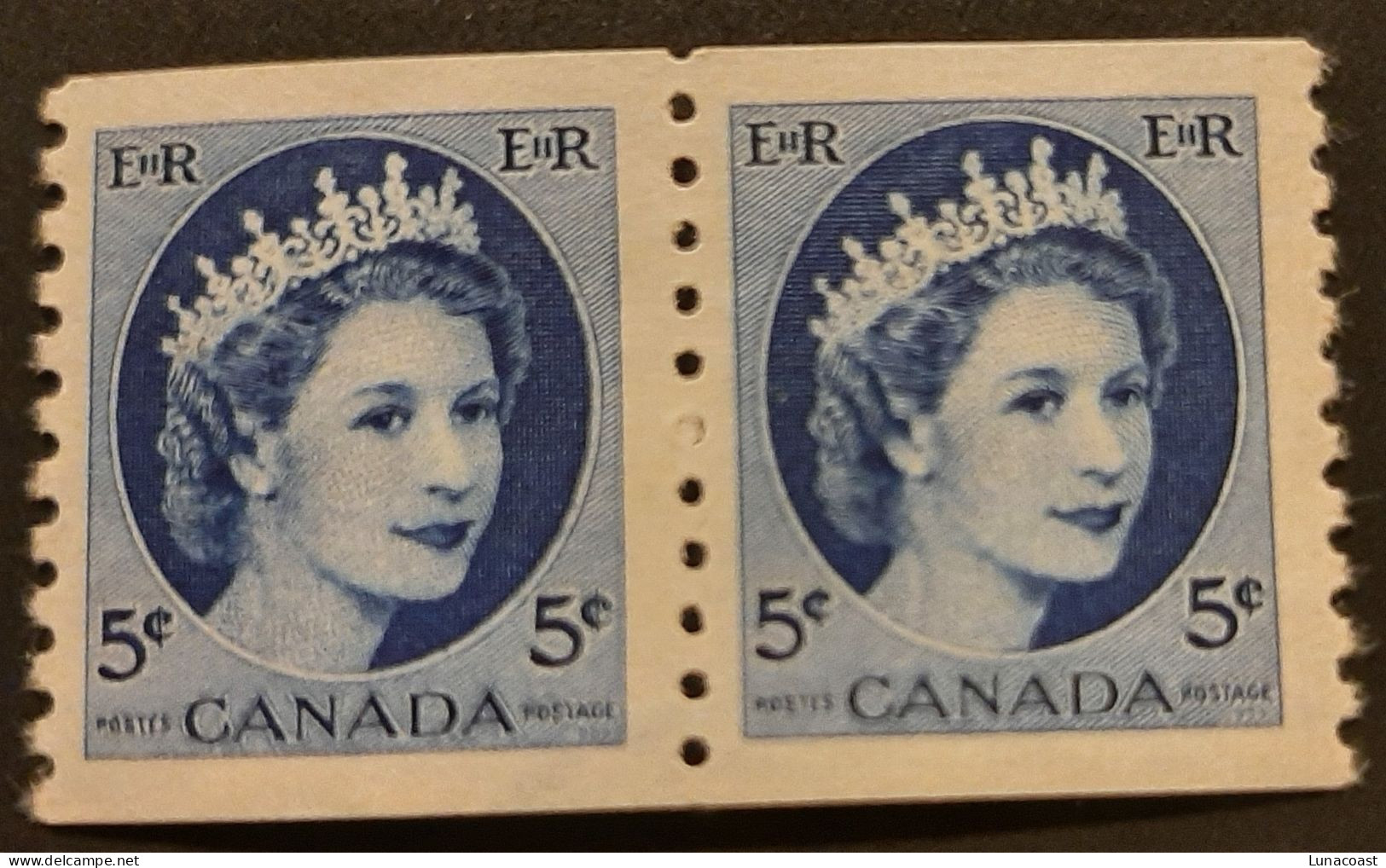 Canada 1954 MNH Sc #345** -346**-347**  2 X 2c-4c-5c Coil Stamps, Wildling Portrait - Ongebruikt