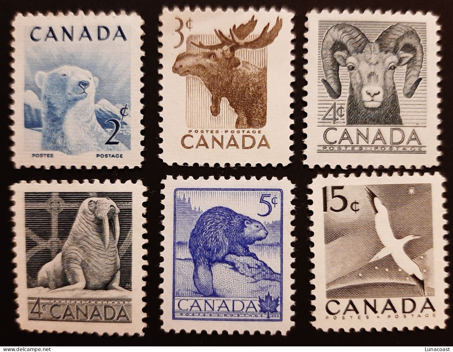 Canada 1953 MNH Sc #322-324**-335**-336**-343**  Wildlife - Unused Stamps