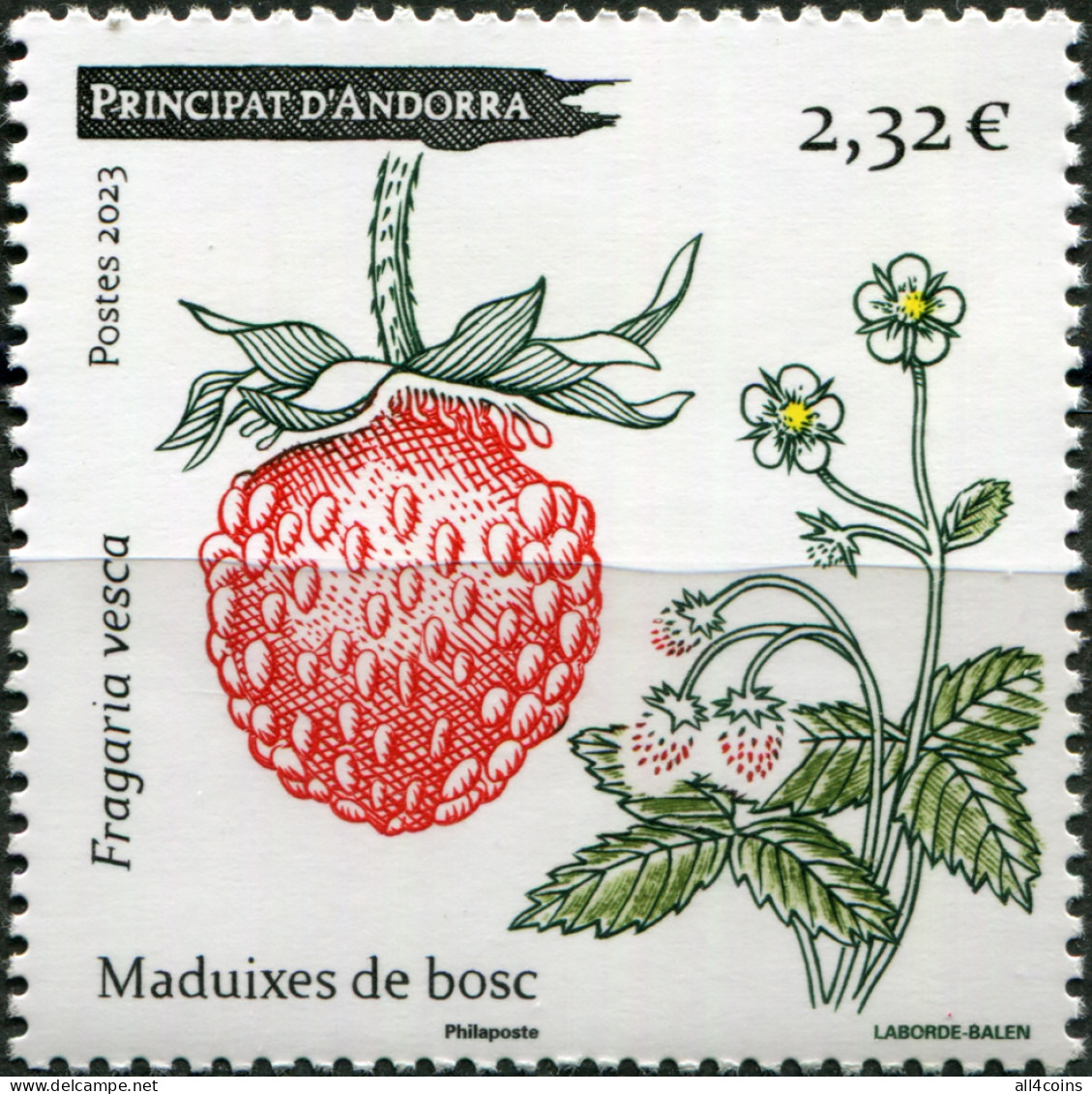 Andorra [Fr.] 2023. Wild Strawberry (Fragaria Vesca) (MNH OG) Stamp - Nuovi