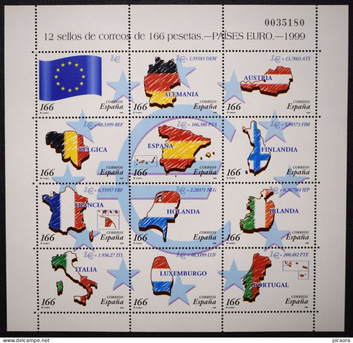 España Spain 1999  Paises Del Euro  HB  Block  Mi 3466/77  Yv 3200/11  Edi MP63  Nuevo New MNH ** - Stamps