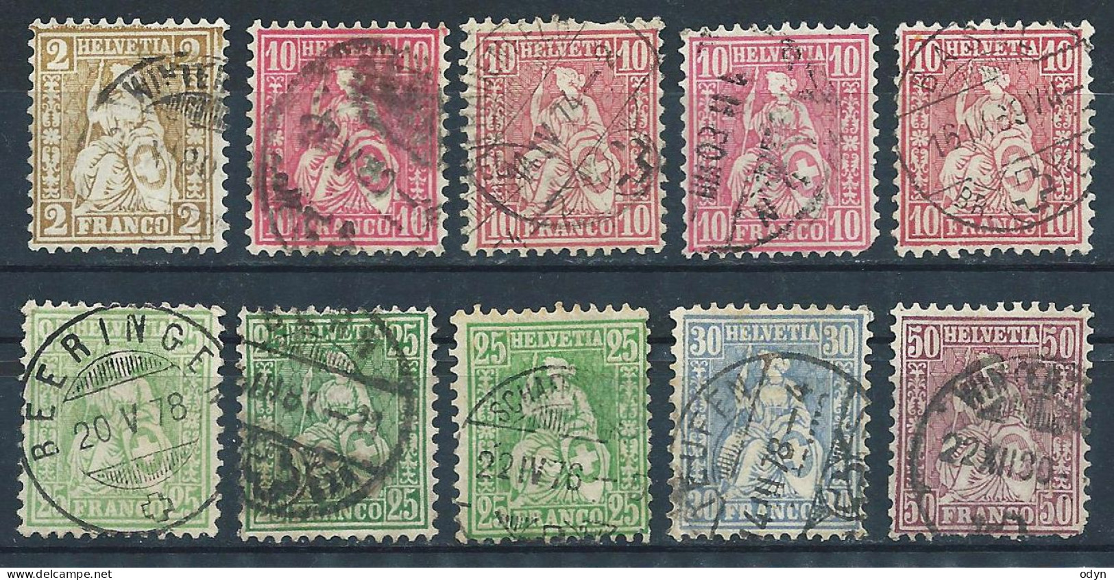 Switzerland, 1867, Lot Of 10 Used Stamps From Set MiNr 29-35 - MiNr 29a, 30, 32, 33a, 35  See Description - Gebraucht