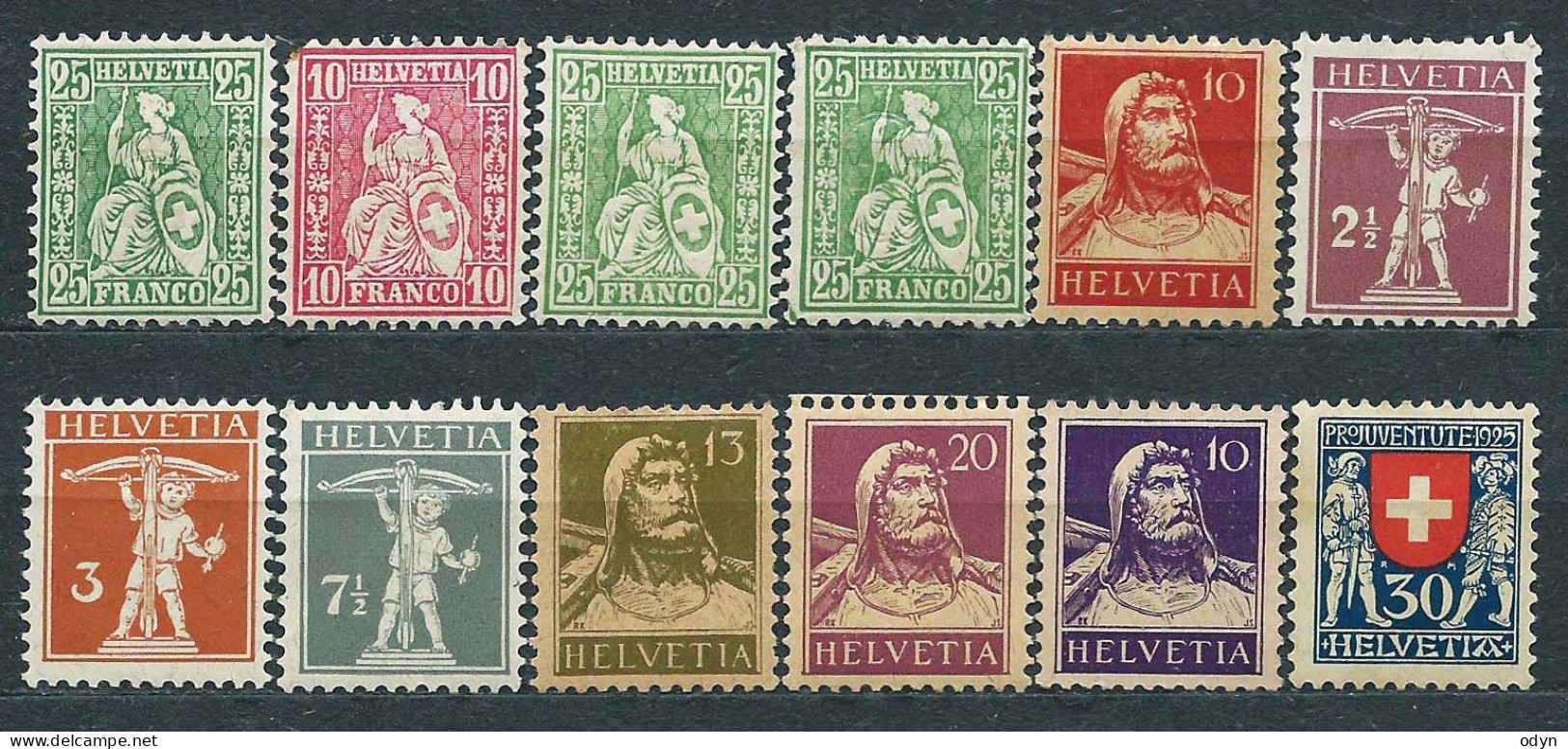 Switzerland, 1867-1925, Lot Of 12 Unused Stamps: MiNr 32, 38, 41, 118, 136, 137, 138 II, 139, 165, More, See Description - Neufs