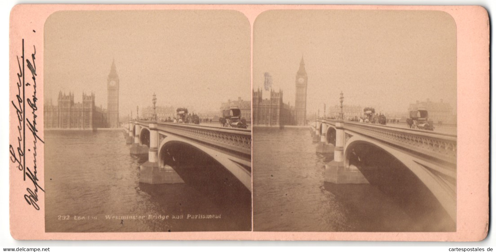 Stereo-Photo Fotograf Unbekannt, Ansicht London, Westminster Bridge & Parliament  - Stereoscopio