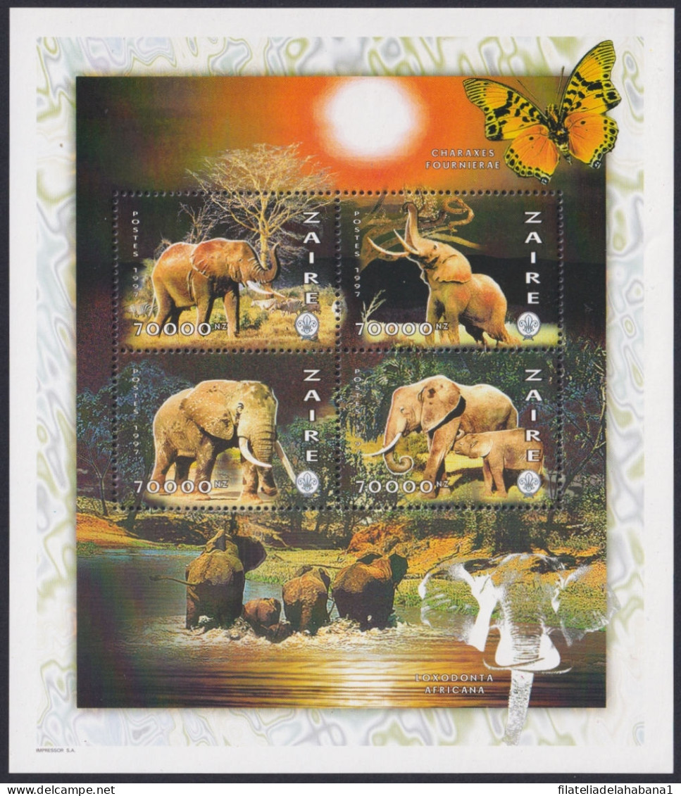 F-EX46664 ZAIRE MNH 1997 WILDLIFE ELEPHANT BUTTERFLIES MARIPOSAS PAPILLON - Elephants