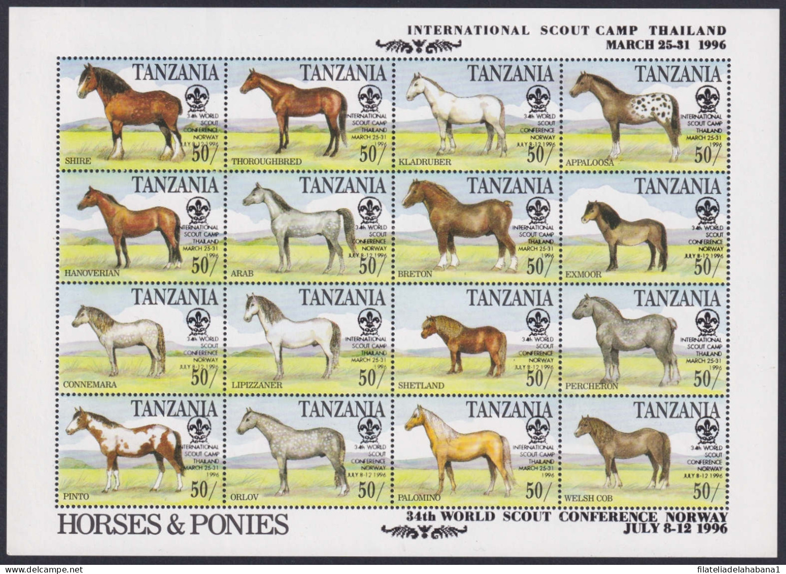 F-EX47954 TANZANIA MNH 1996 WILDLIFE SCOUTS CAMP JAMBOREE HORSE.  - Cavalli