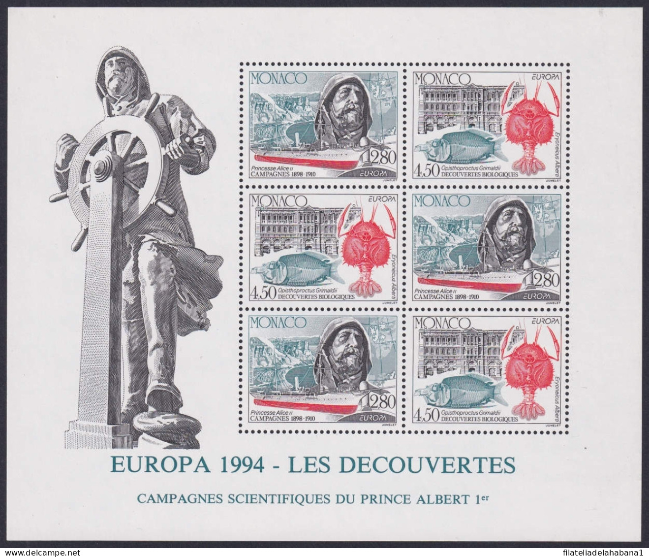 F-EX47955 MONACO MNH 1994 EUROPA CEPT DISCOVERY MARINE WILDLIFE CRAB FISH PECES.  - Poolreizigers & Beroemdheden