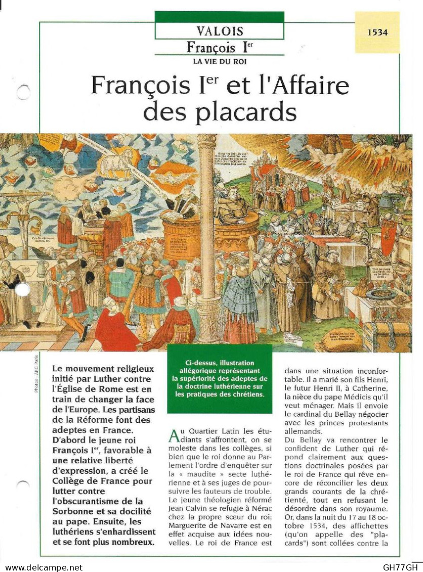 FICHE ATLAS: FRANCOIS Ier ET L'AFFAIRE DES PLACARDS -VALOIS - Storia