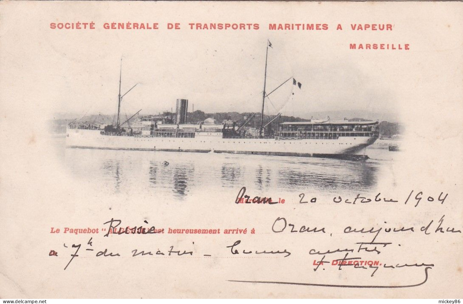 Bateau -1904--Paquebot "Algérie "..Société Générale De Transports Maritimes à Vapeur Marseille - Paquebots