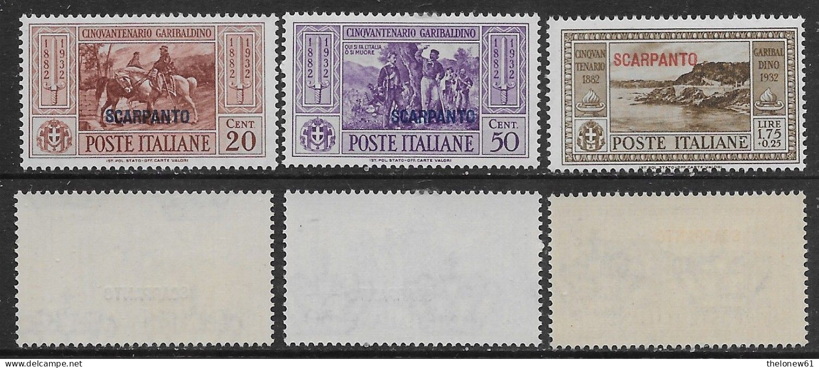 Italia Italy 1932 Colonie Egeo Scarpanto Garibaldi 3val Sa N.18,21,24 Nuovi Integri MNH ** - Egeo (Scarpanto)