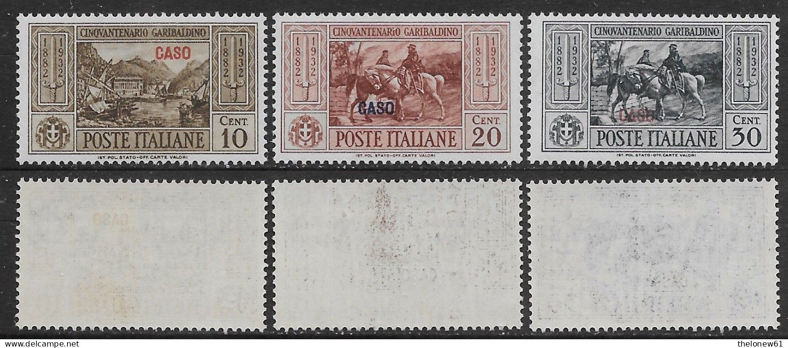 Italia Italy 1932 Colonie Egeo Caso Garibaldi 3val Sa N.17-18,20 Nuovi Integri MNH ** - Egeo (Caso)