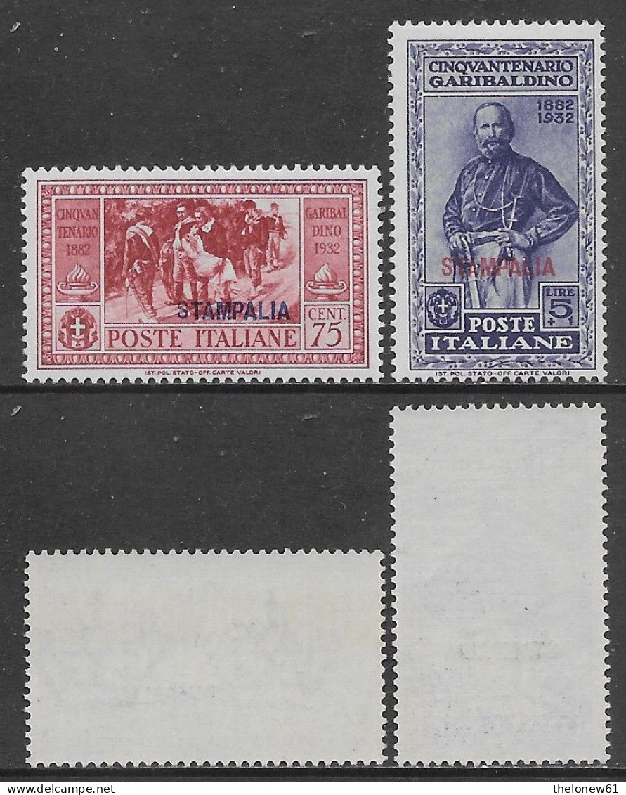 Italia Italy 1932 Colonie Egeo Stampalia Garibaldi 2val Sa N.22,26 Nuovi Integri MNH ** - Aegean (Stampalia)