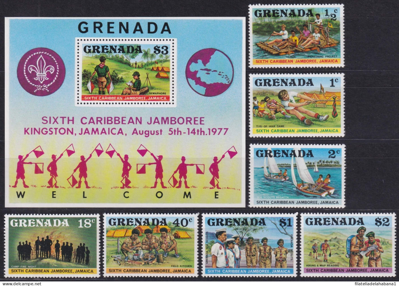 F-EX47957 GRENADA MNH 1977 BOYS SCOUTS CAMP CARIBBEAN JAMBOREE.  - Nuevos