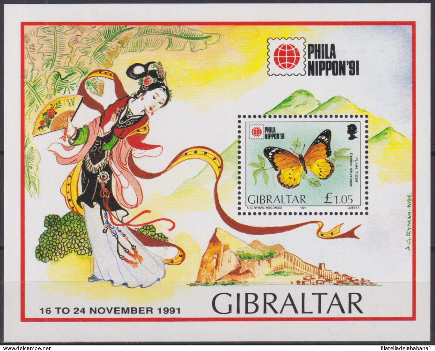 F-EX48304 GIBRALTAR MNH 1991 BUTTERFLIES INSECTS’ MARIPOSAS PAPILLON PHILANIPPON.  - Vlinders