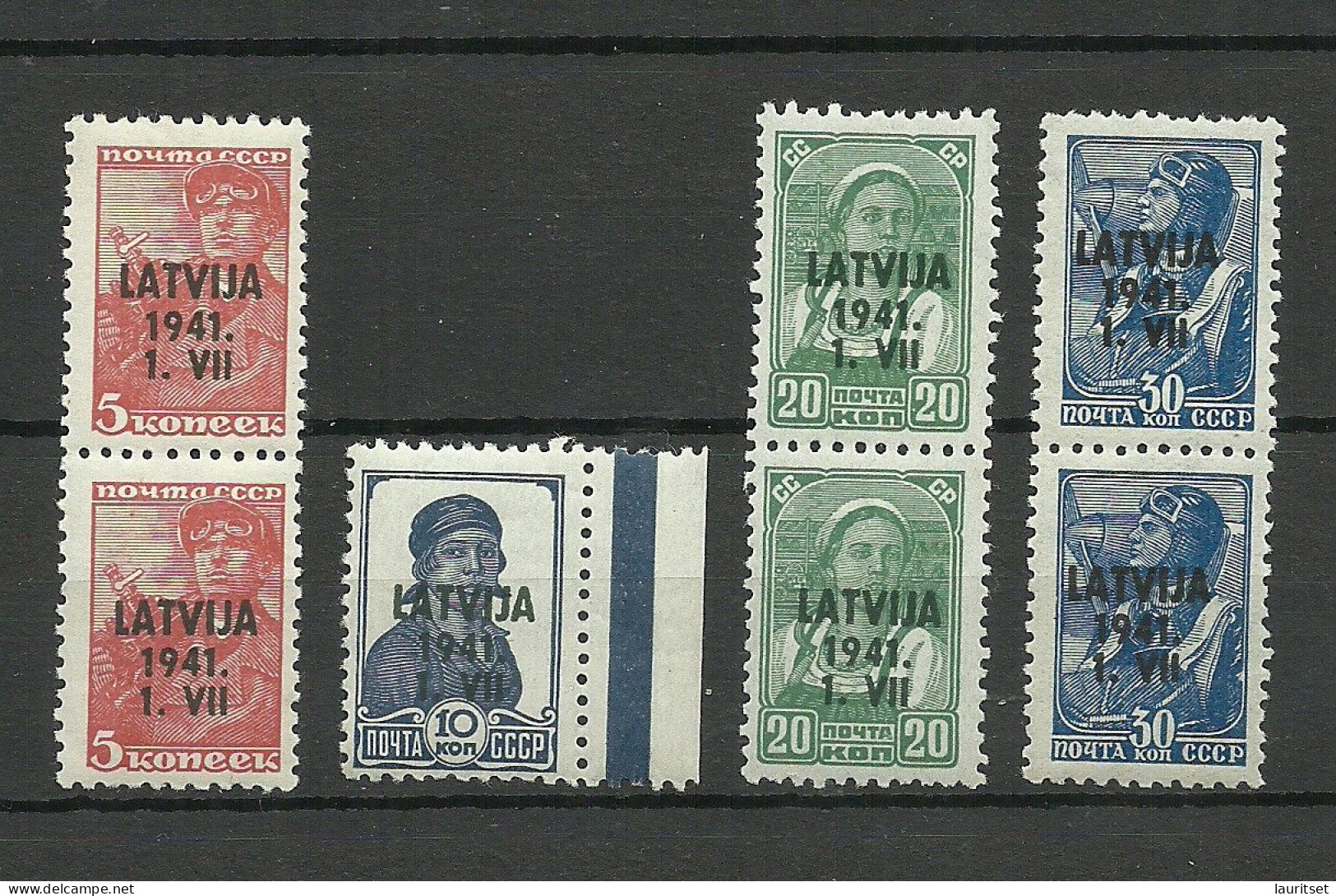 Lettland Latvia 1941 German Occupation Michel 1 - 2 & 4 - 5 MNH - Lettonie