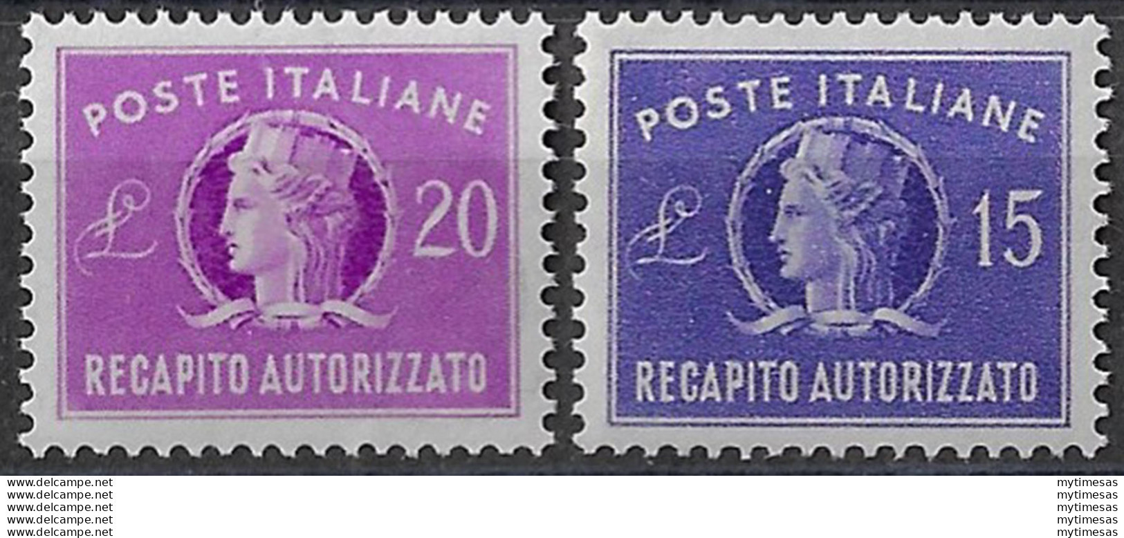 1949-52 Italia Recapito Autorizzato 2v. Bc MNH Sassone N. 10/11 - Otros & Sin Clasificación