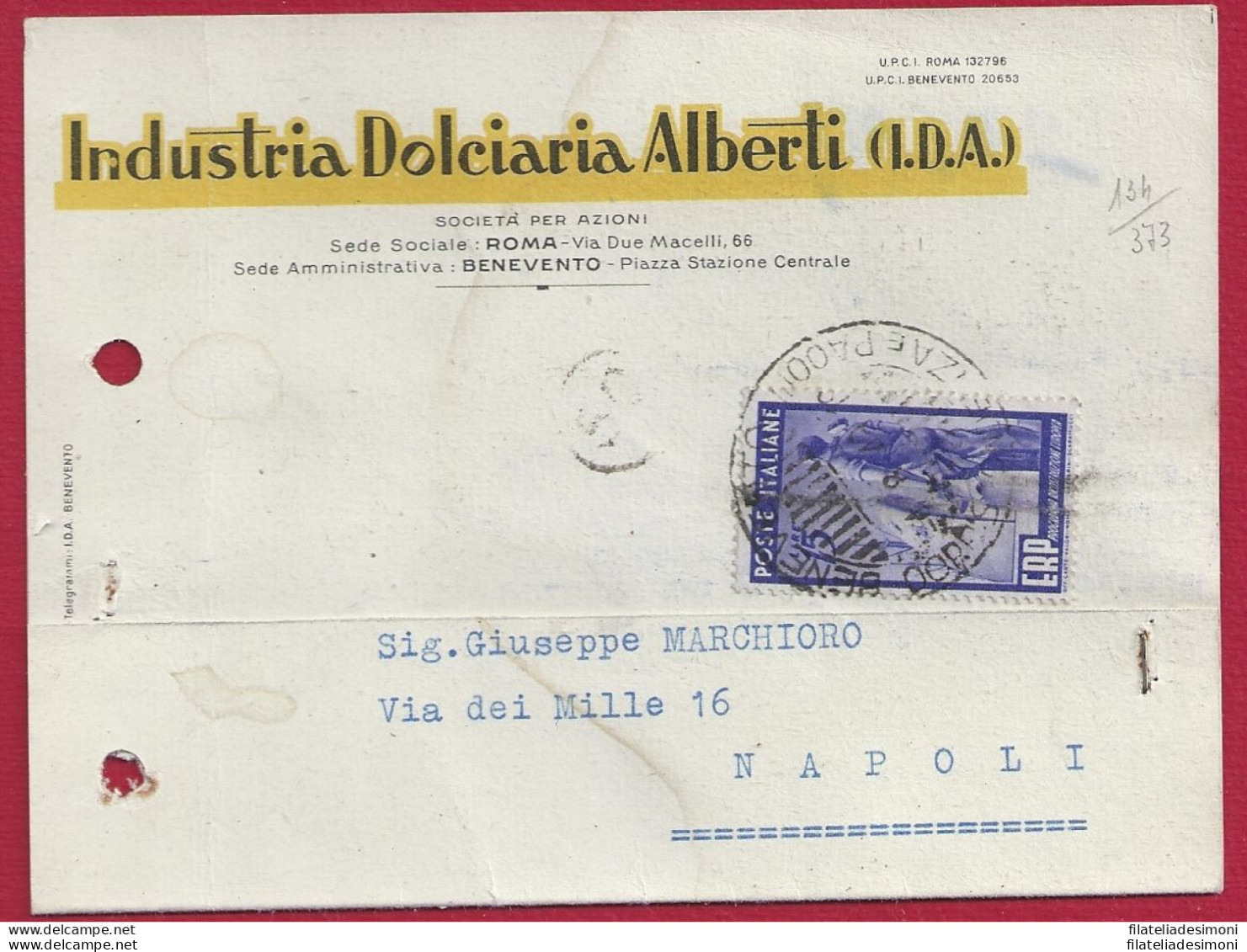 1949 Repubblica, N° 602 15 Lire ERP Isolato Su Cartoncino - Europe