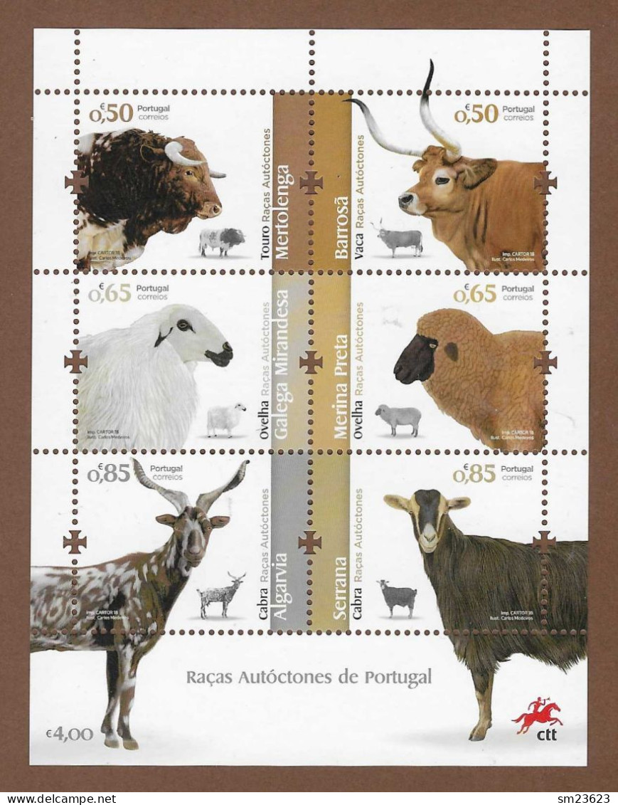 Portugal   2018  Mi.Nr. Sheet 422 (4347 / 52) , Racas Autoctones / Nutztiere - Postfrisch / MNH / (**) - Ungebraucht