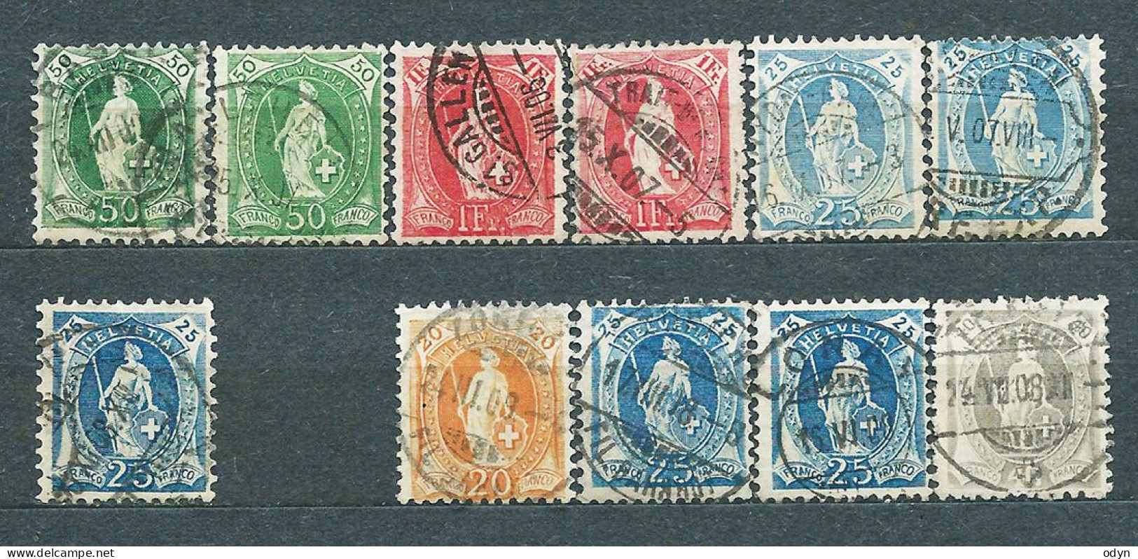 Switzerland, 1905-06; Lot Of 11 Stamps From Set MiNr 74-80 + 81 + 88-94 - Used - Gebraucht