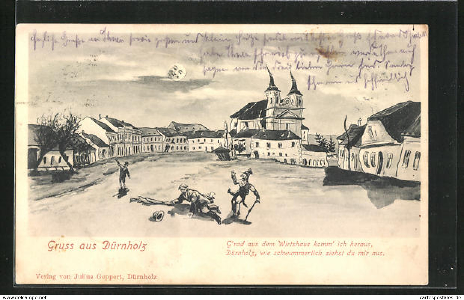Künstler-AK Dürnholz, Betrunkene Herren Am Dorfplatze, Reim  - Czech Republic