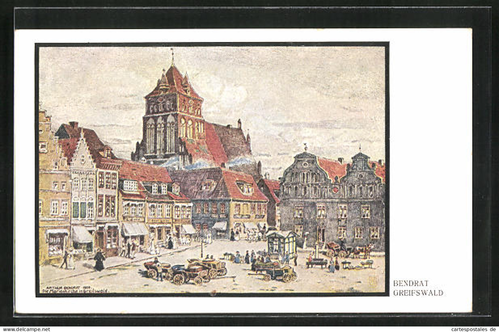 Künstler-AK Greifswald, Marktplatz Mit Blick Aufs Rathaus  - Greifswald