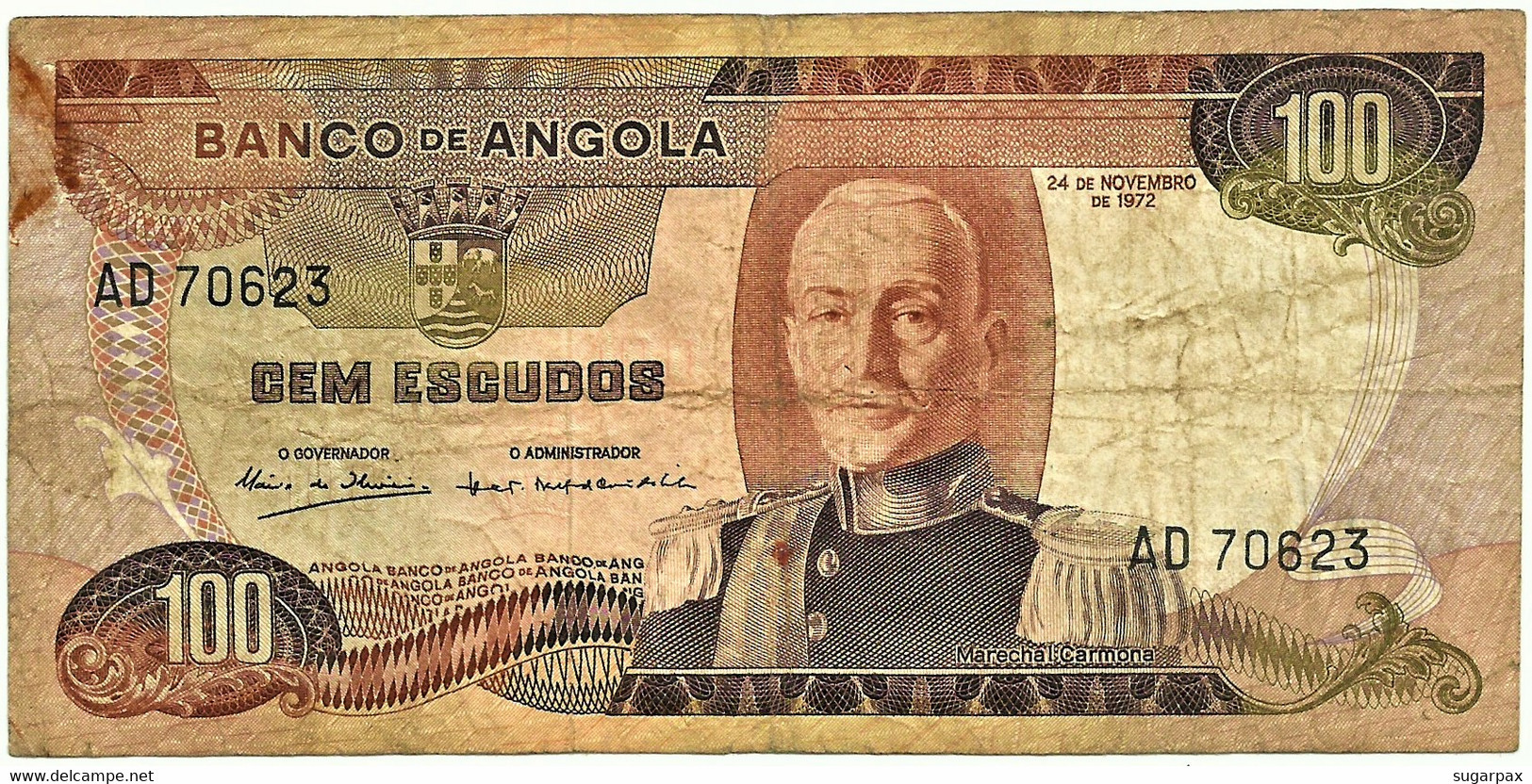 Angola - 100 Escudos - 24.11.1972 - Pick 101 - Série AD - Marechal Carmona - PORTUGAL - Angola