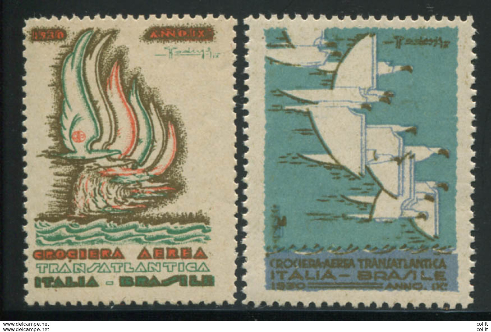 1930 Crociera Aerea Transatlantica - I Due Erinnofili Commemorativi - Balbo - Marcofilía (Aviones)