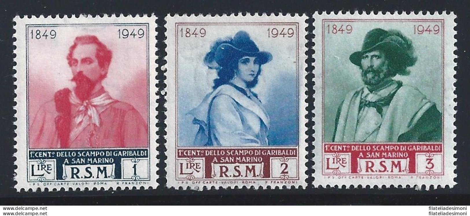 1952 SAN MARINO, N° 358/I-360/I , Garibaldi 3 Valori RUOTA III° TIPO , MNH** - Variétés Et Curiosités