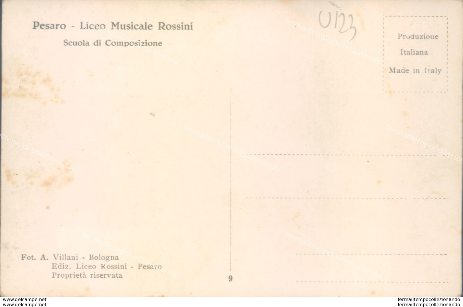 U123 Cartolina Pesaro Citta' Liceo Musicale Rossini Scuola Di Composizione - Pesaro