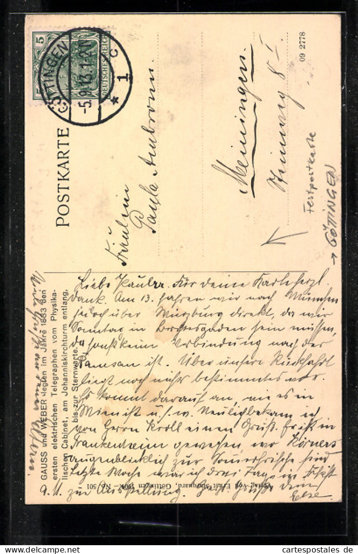 AK Göttingen, Festpostkarte, Erster Elektr. Telegraph, Gauss Und Weber  - Goettingen