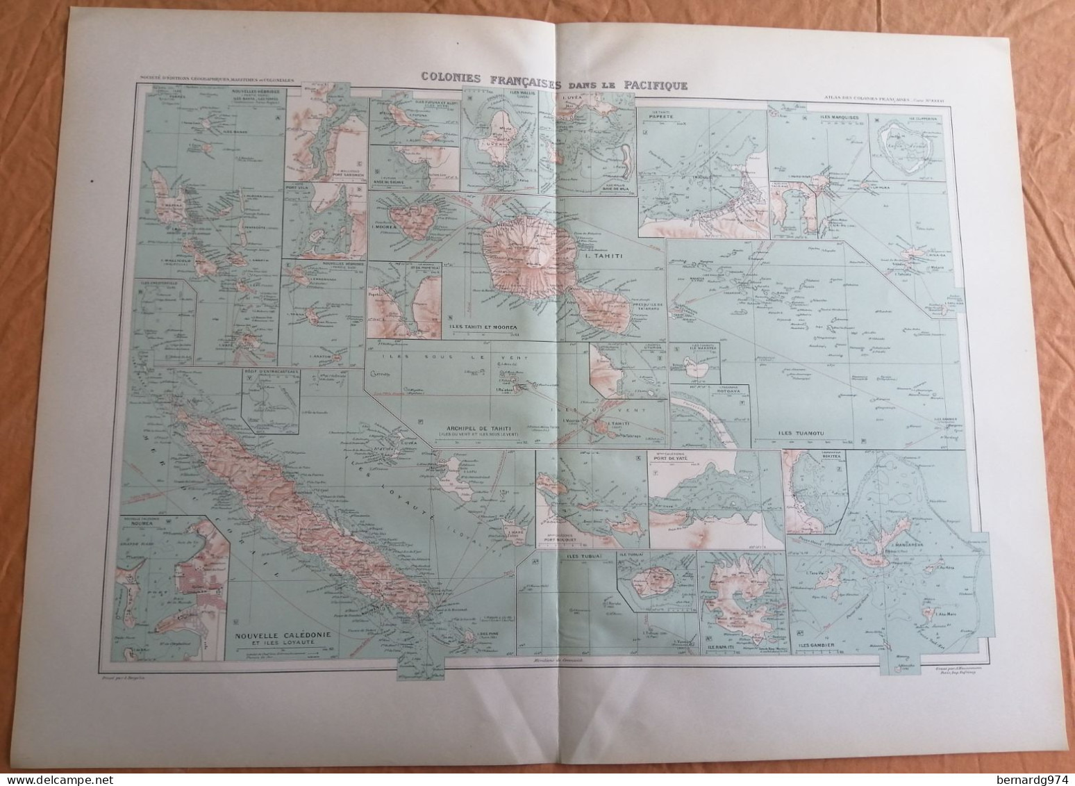 Nouvelle-Calédonie Tahiti Marquises… :  Très Grande Carte  Détaillée De 1934  Par Grandidier - Carte Geographique