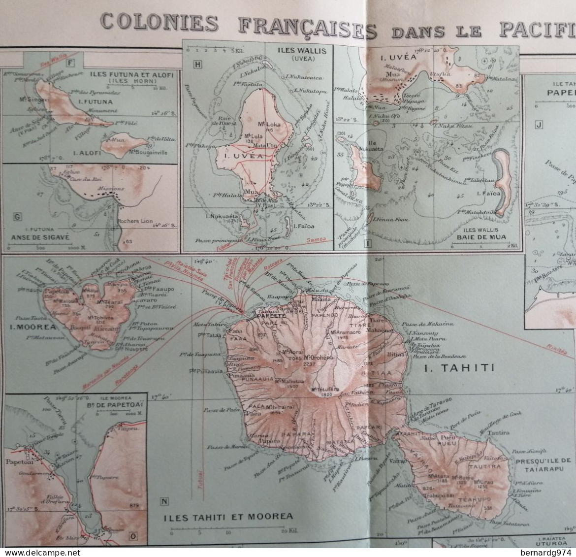 Nouvelle-Calédonie Tahiti Marquises… :  Très Grande Carte  Détaillée De 1934  Par Grandidier - Carte Geographique