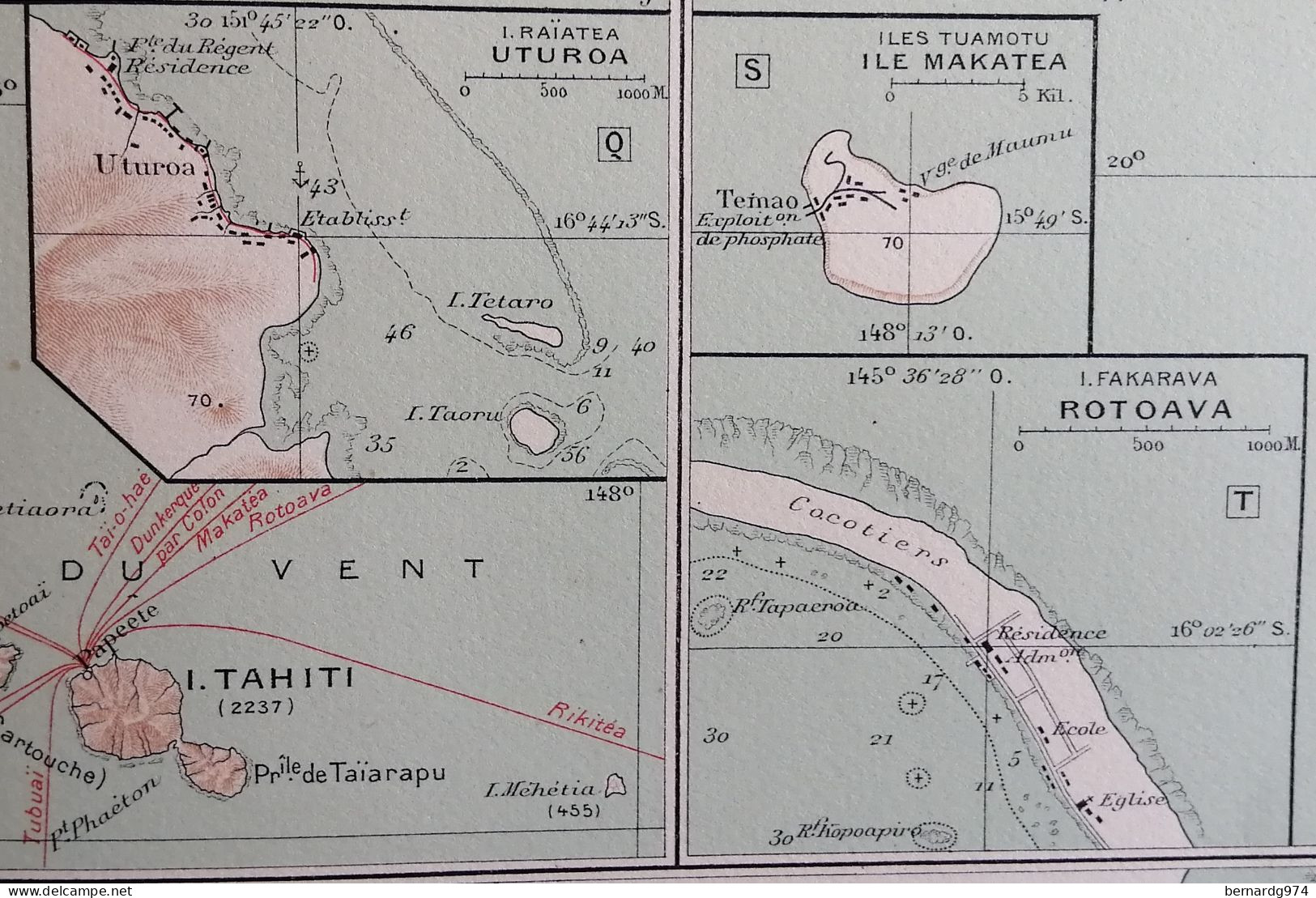 Nouvelle-Calédonie Tahiti Marquises… :  très grande carte  détaillée de 1934  par Grandidier