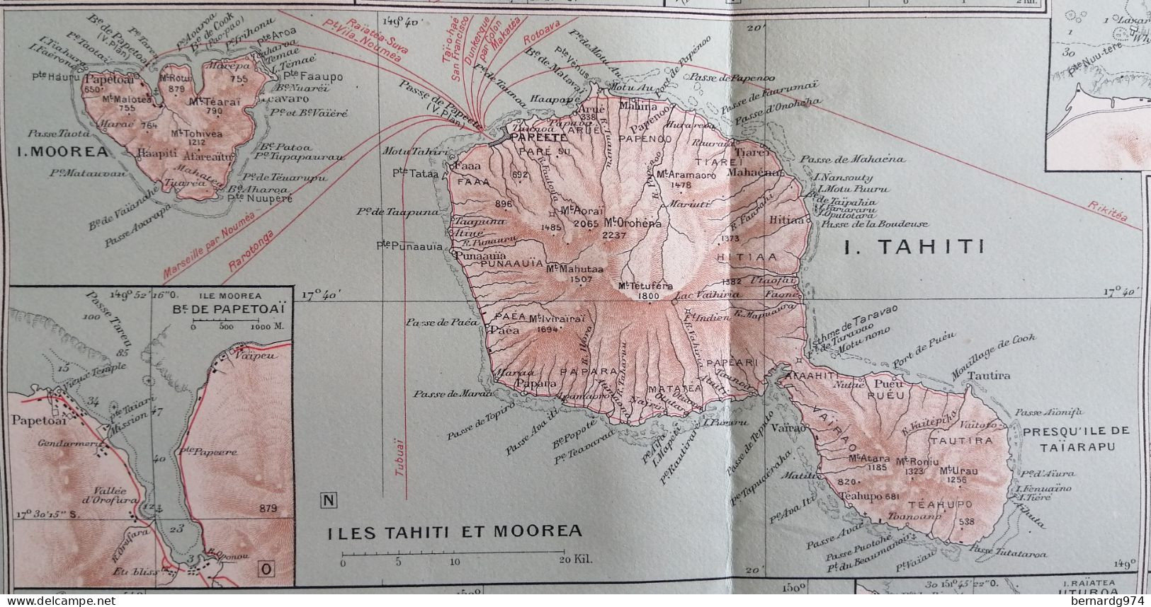 Nouvelle-Calédonie Tahiti Marquises… :  très grande carte  détaillée de 1934  par Grandidier