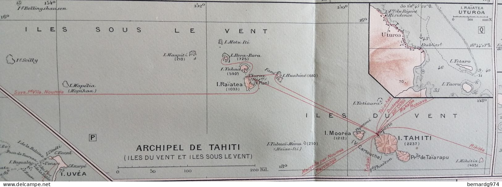 Nouvelle-Calédonie Tahiti Marquises… :  très grande carte  détaillée de 1934  par Grandidier