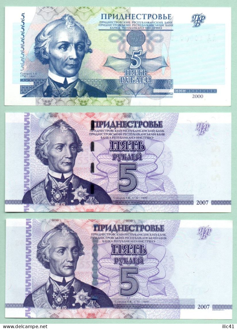 Moldova Moldova 3 Bancnote 2000;2007:2012 Din Transnistria 5 Rublu Din Toate Cele Trei Emisiuni  UNC - Moldavië