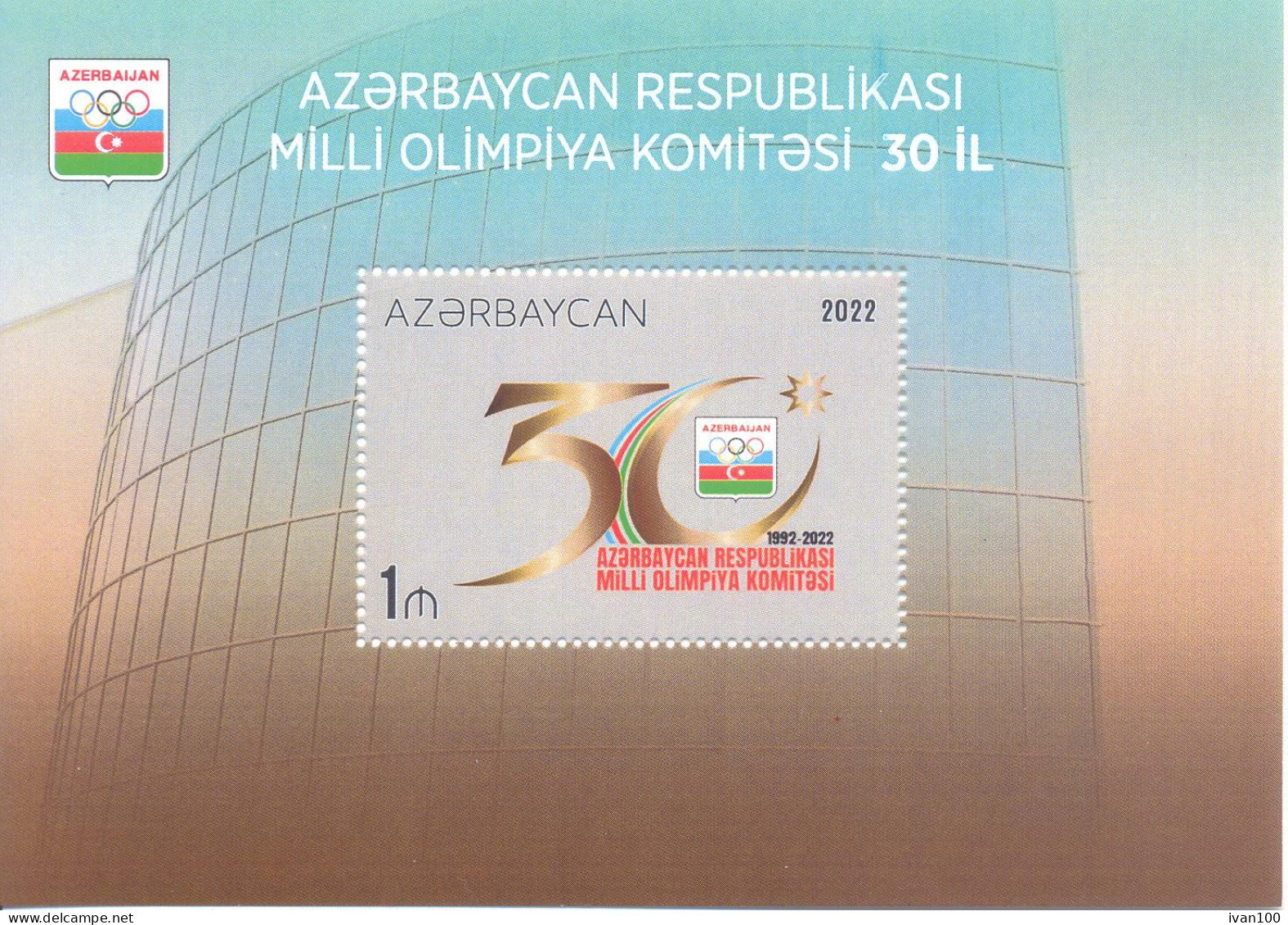 2022. Azerbaijan, 30y Of National Olympic Commitee Of Azerbaijan, S/s,  Mint/** - Azerbeidzjan