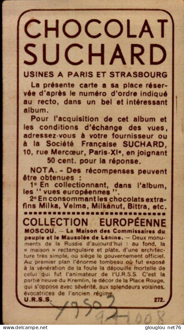 CHROMO...CHOCOLAT SUCHARD..MOSCOU  La Maison Des Commissaires Du Peuple Et Le Mausolee De Lenine. - Suchard