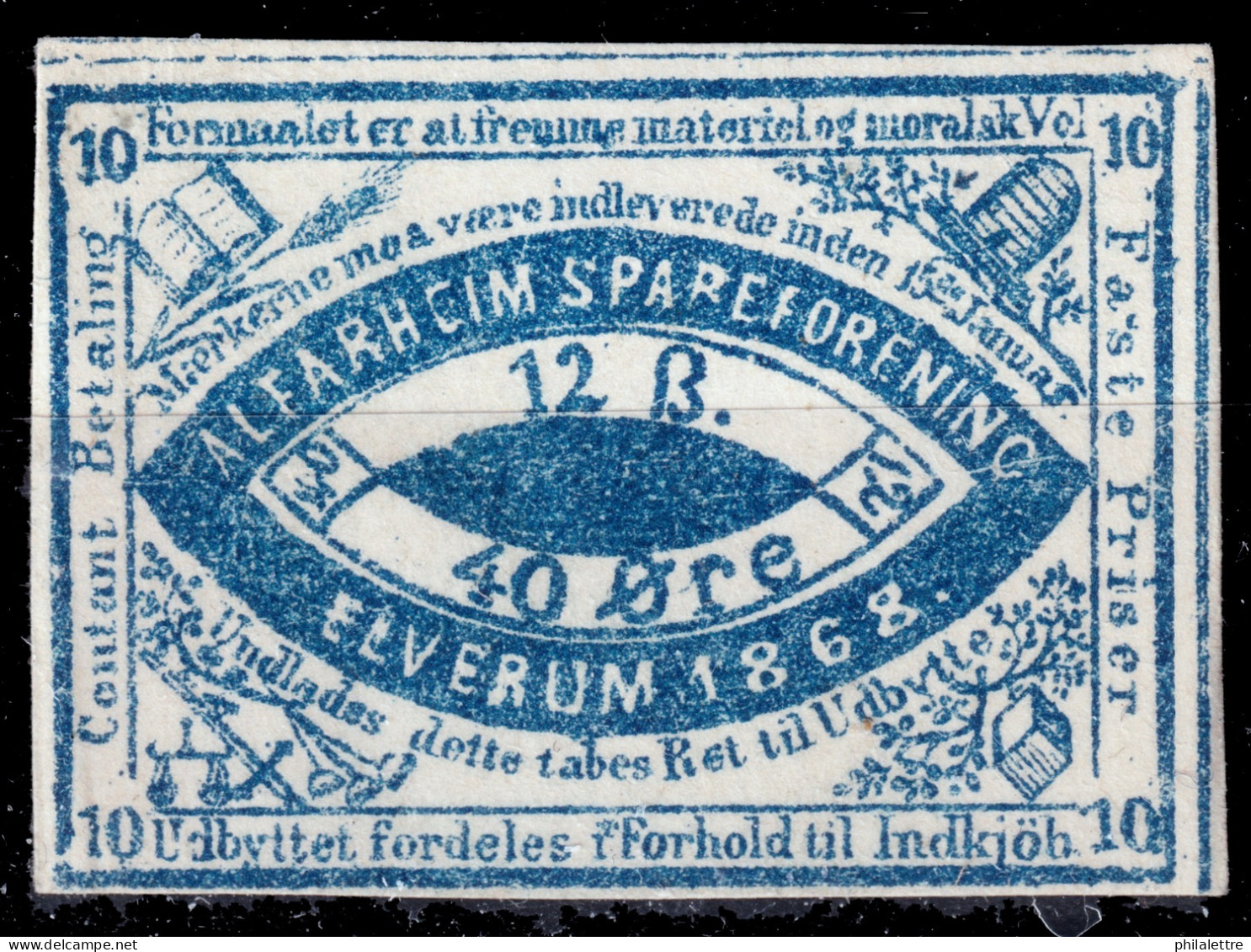 NORVÈGE / NORWAY - Savings Stamp / Label  "ALFARHEIM SPAREFORENING" 40 øre Blue - On Card, No Gum - Fiscaux