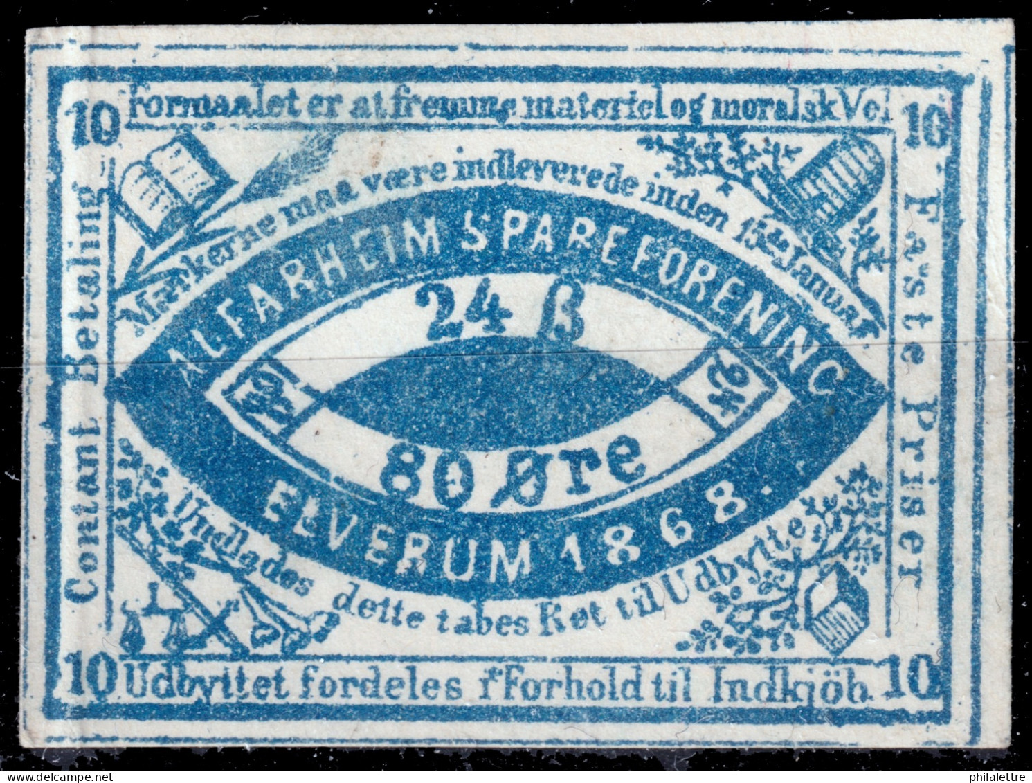 NORVÈGE / NORWAY - Savings Stamp / Label  "ALFARHEIM SPAREFORENING" 80 øre Blue - On Card, No Gum - Fiscales