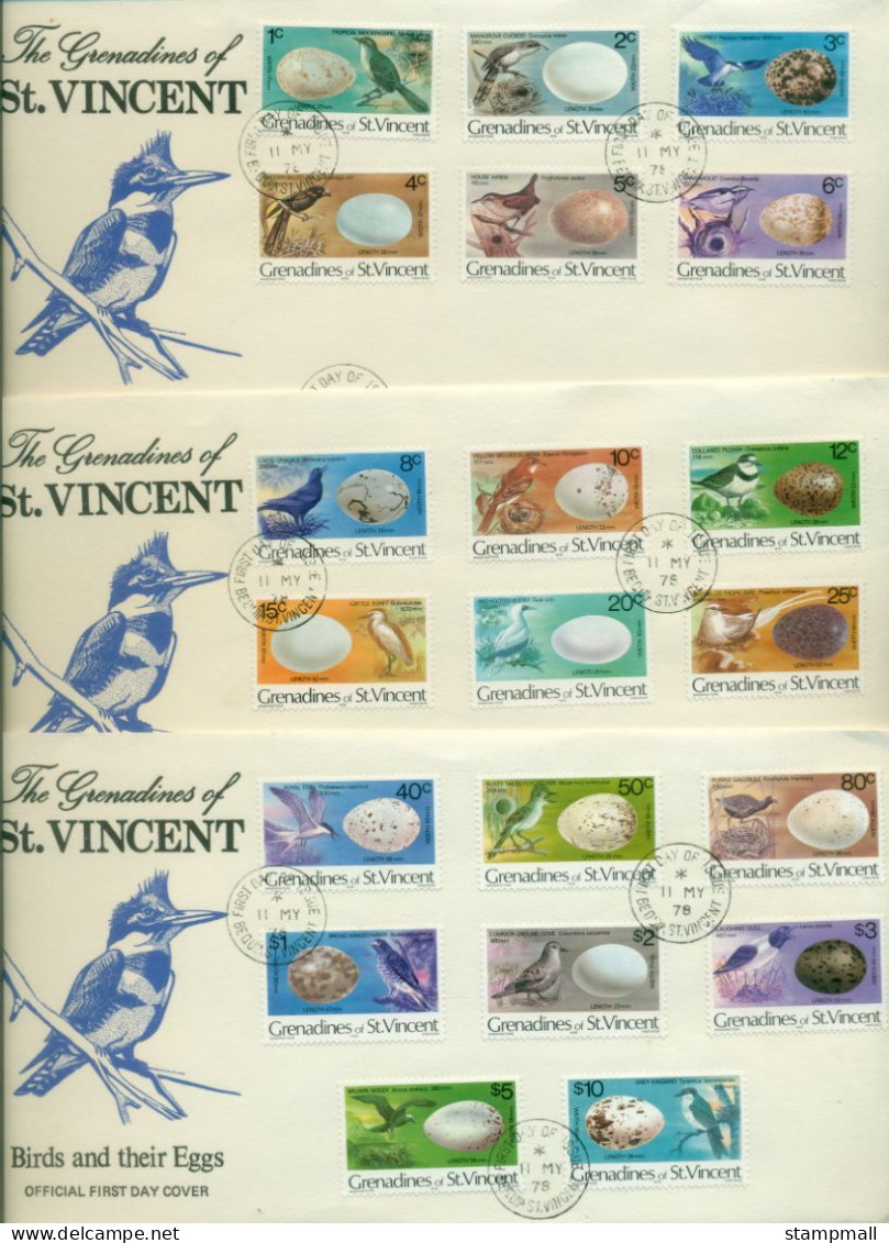 St Vincent Grenadines 1078 Pictorials, Birds & Eggs 3xFDC(XL) - St.Vincent E Grenadine