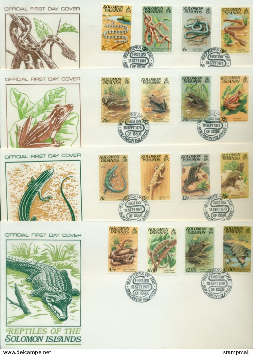 Solomon Is 1979 Reptiles, Snakes & Lizards ($10, 40,50c Issued Later) 4xFDC - Solomoneilanden (1978-...)