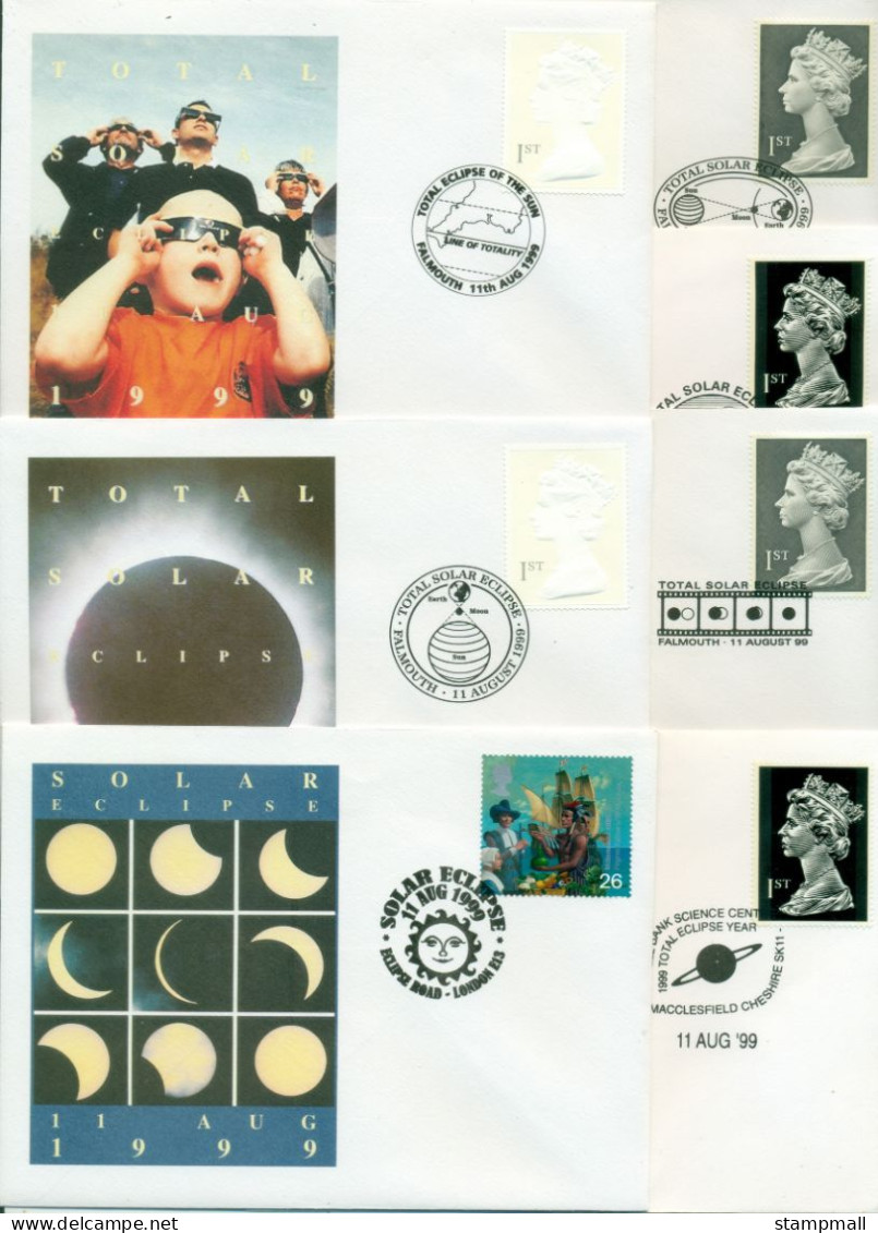 GB 1999 Total Solar Eclipse 7x FDC Special Cancels - 1991-2000 Decimal Issues