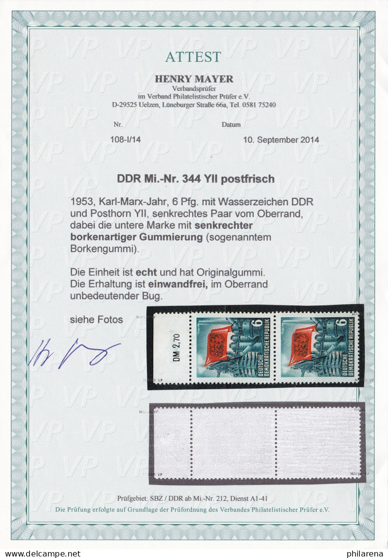 DDR: MiNr. 344 YII, Postfrisch Vom Oberrand, Paar - Neufs