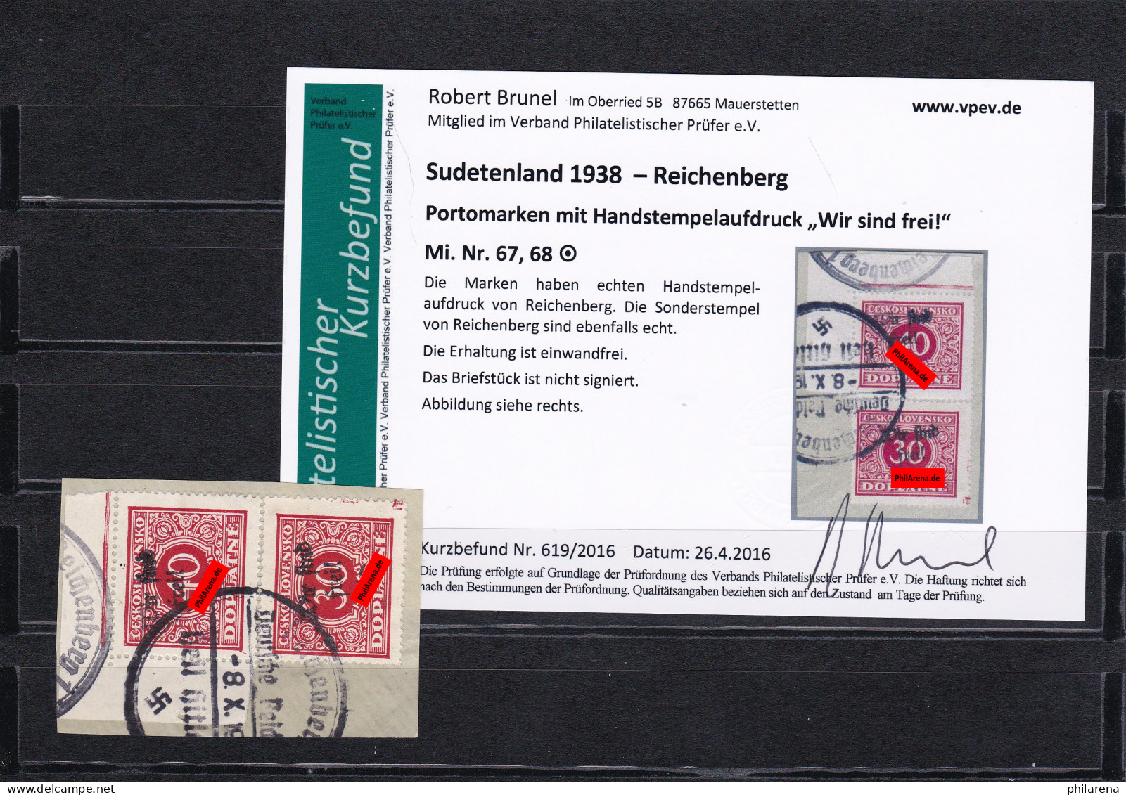Sudetenland: MiNr. 67, 68, Gestempelt, Handstempelaufdruck Zeitungsmarken - Sudetenland